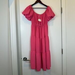 NWT See You Monday Pink Maxi Puff Sleeve Cottage Dress Farmhouse